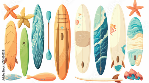 Summer surfboard elements vector set. Summer surf photo