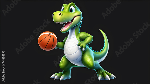 a cartoon character watercolor nursery style dinosaur joining a sports team or participating © Udayakumar
