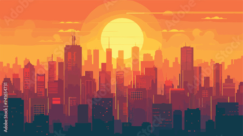 Sunset city vector flat minimalistic isolated 