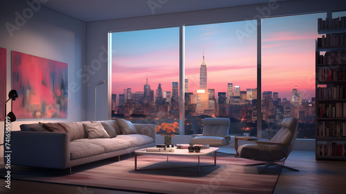 A modern living room with cityviews photo