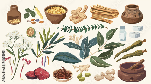 Traditional Chinese Medicine Herbs vector flat 