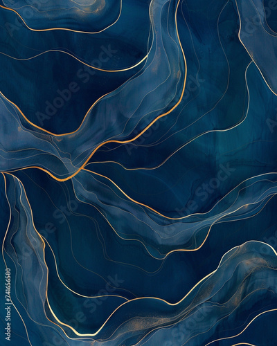 Illustration, delicate beautiful continuous linear dark blue and gold lines, burgundy, wallpaper design, nice colors.