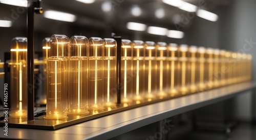 Gold glowing tube row in a laboratory for testing © MochSjamsul