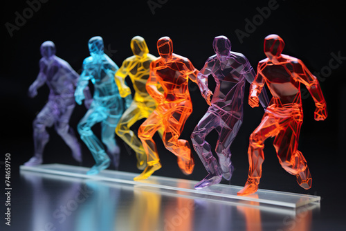 Glass multi-colored figures of dancing people. Generated by artificial intelligence