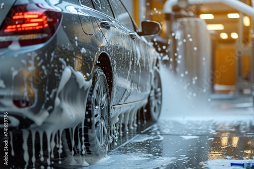 wet car with freshly washed foam