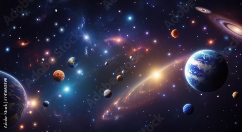 Space-themed background with galaxies and planets of stars galaxies and the universe