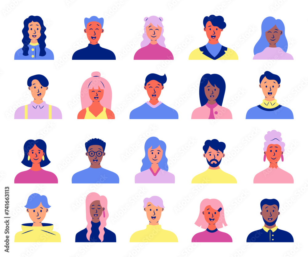 People avatars. Multiethnic human portraits. User profiles. Hand drawn style. Vector drawing. Collection of design elements. People avatars. Multiethnic human portraits. User profiles. Hand drawn style. Vector drawing. Collection of design elements.