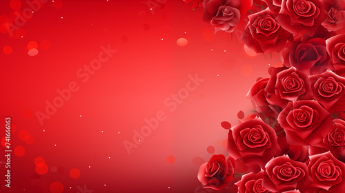 Roses rouges sur un fond dégradé rouge, avec espace vide de composition. Fleur, romantique, amour, Saint-Valentin. Pour conception et création graphique.