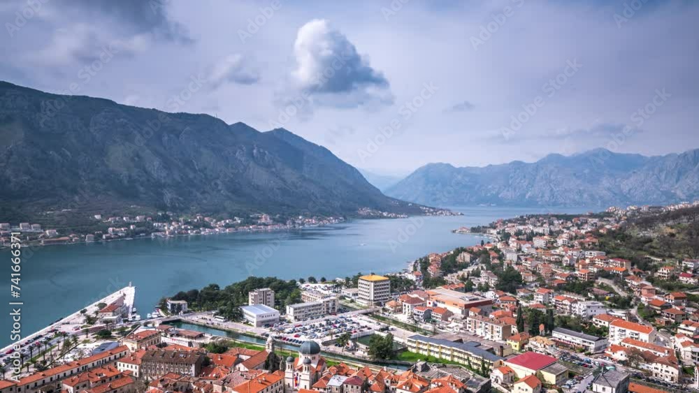 Kotor bay montenegro city skyline aerial view time lapse from day to night. Kotor bay montenegro city skyline aerial view time lapse from day to night.