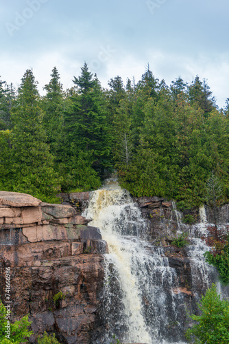 Cadillac Mountain Summit Road in Acadia National Park, Maine. Temporary waterfalls after heavy rain.  Heavy rains created rare waterfalls.