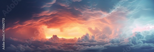 dramatic huge clouds of thunderstorm on sky with sunset © Wolfilser