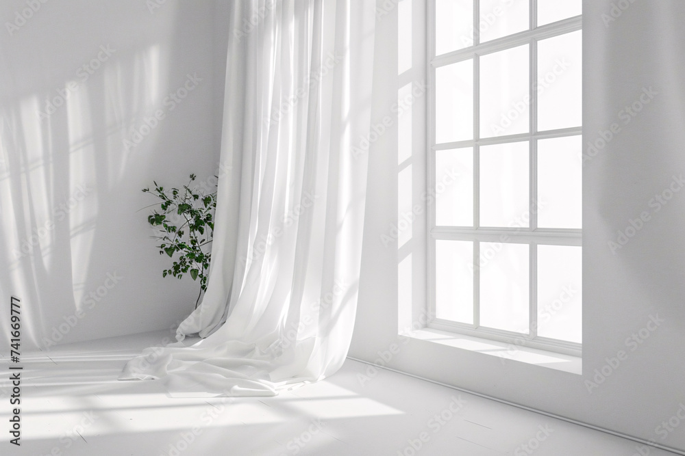 Fototapeta premium White room with window and curtains mockup