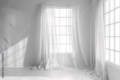 White room with window and curtains mockup