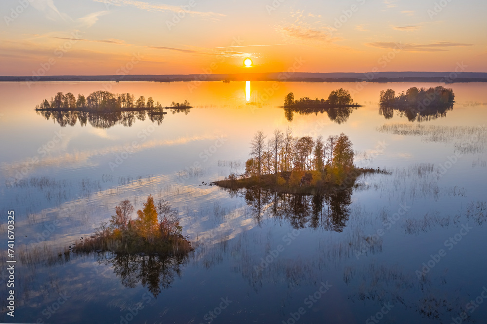 Aerial view of Kizhi Islands archipelagos along the North Pacific Ocean coastline, Republic of Karelia, Medvezhyegorsky District, Russia. Aerial view of Kizhi Islands archipelagos along the North Pacific Ocean coastline, Republic of Karelia, Medvezhyegorsky District, Russia.
