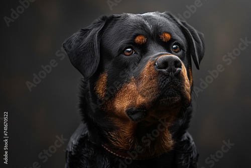 Loyal rottweiler standing firm, embodiment of strength and loyalty. 