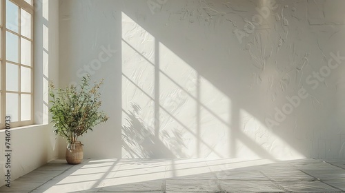 Empty White Wall Background with Natural Evening Light from Window