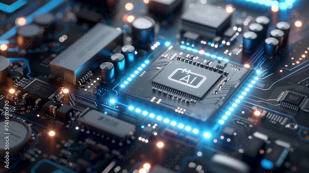 A cutting-edge microchip emblazoned with the title AI symbolizing advanced artificial intelligence technology, typically used in machine learning and computing applications. A cutting-edge microchip emblazoned with the title AI symbolizing advanced artificial intelligence technology, typically used in machine learning and computing applications.
