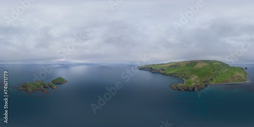 Aerial panoramic view of Ostrov Moneron island, Nevelsk, Sakhalin Oblast, Russia. photo