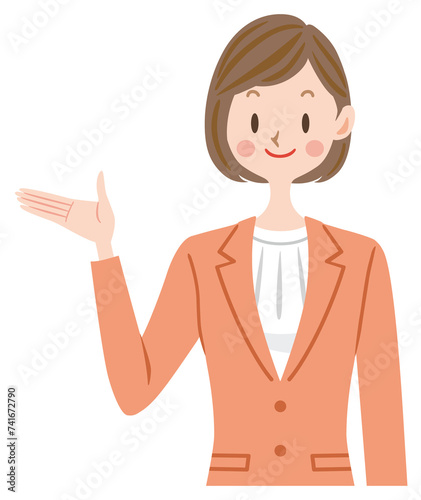 案内するスーツの女性　新入社員