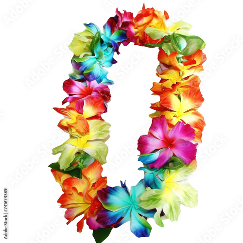 Colorful Hawaiian lei necklace made of various flowers on a transparent background