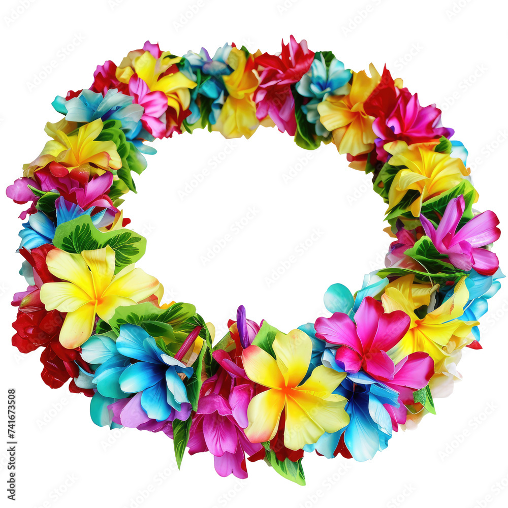 Colorful Hawaiian lei necklace made of various flowers on a transparent background Colorful Hawaiian lei necklace made of various flowers on a transparent background