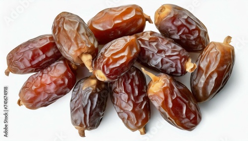 Top view of dried Date palm fruits isolate on white background.