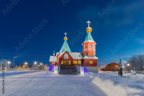 Evening winter view of the Temple of the New Martyrs and Confessors of the Russian Church in the city of Apatity. Murmansk region, Russia