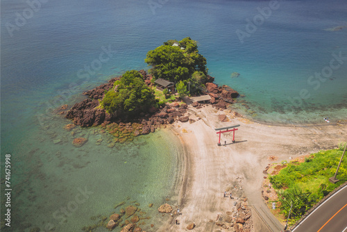 Aerial shot of the Sugahara Shrine, Kagoshima Prefecture, Kyushu, Japan. photo