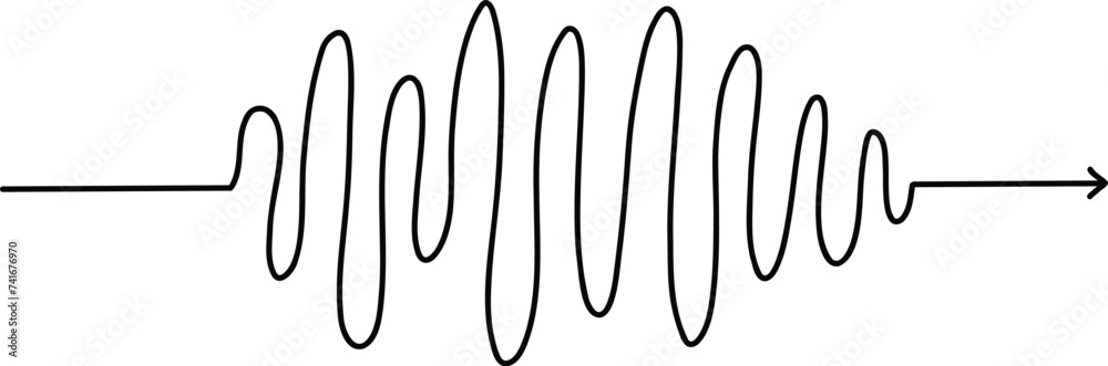 Chaotic line arrow. Doodle chaos simple drawn symbol, confused messy knot tangle scribbled line. Vector isolated. Tangled wires, complicated thoughts, brain confusion, problem solving - obrazy, fototapety, plakaty 