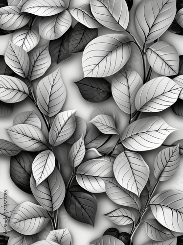 a floral texture mainly made of intricate leaves, white background, half drop repeat