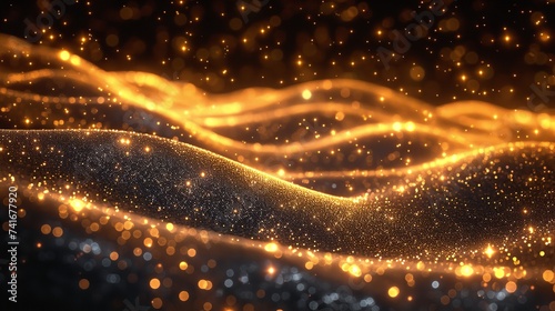 Digital Gold Particles abstract backdrop with waves and soft colors. AI-generated