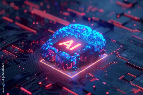 AI Brain Chip memory module. Artificial Intelligence neural interface mind quantum algorithm design axon. Semiconductor design rule circuit board implantable drug delivery system