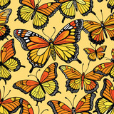 Classic Charm: Mini Monarch Butterfly Vintage Line Drawing Wallpaper Patterns
