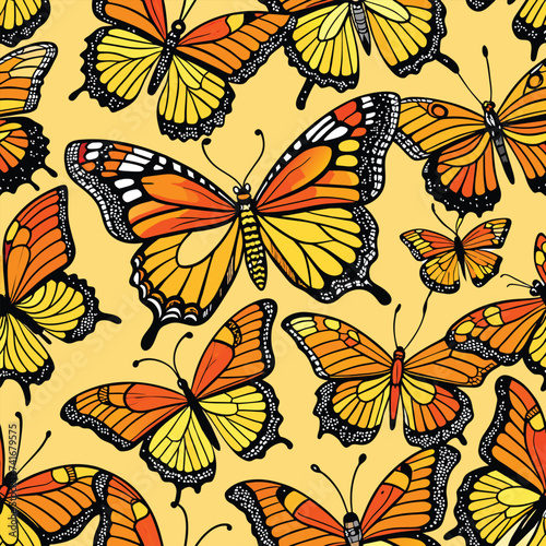 Classic Charm: Mini Monarch Butterfly Vintage Line Drawing Wallpaper Patterns 