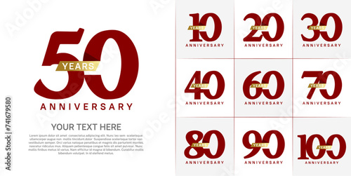 Set of Anniversary Logotype with gold ribbon, red color can be use for special day celebration