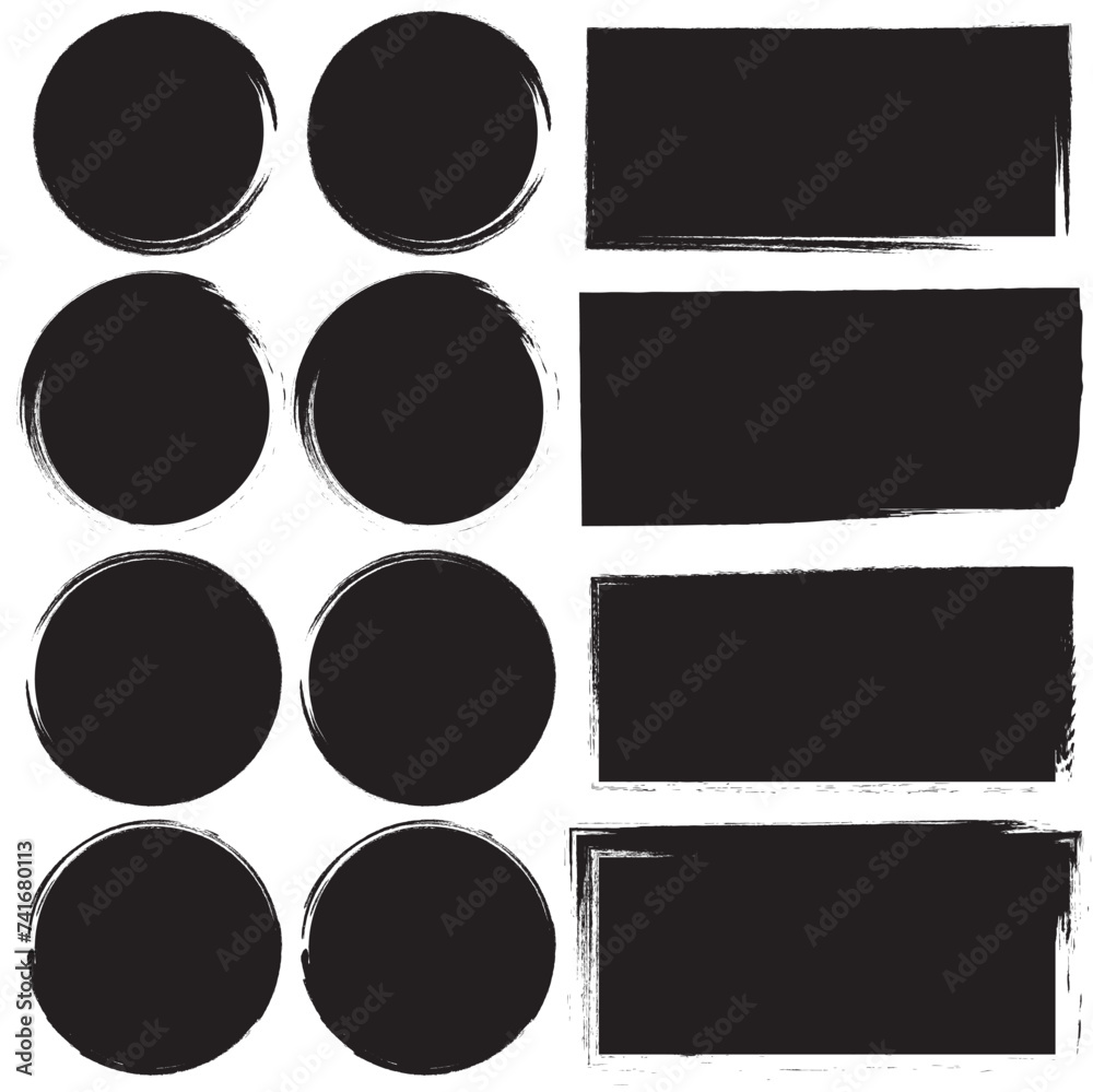 Vector black paint brush spots, highlighter lines or felt-tip pen marker horizontal blobs. Marker pen or brushstrokes and dashes. Ink smudge abstract shape stains and smear set with texture. vector - obrazy, fototapety, plakaty 