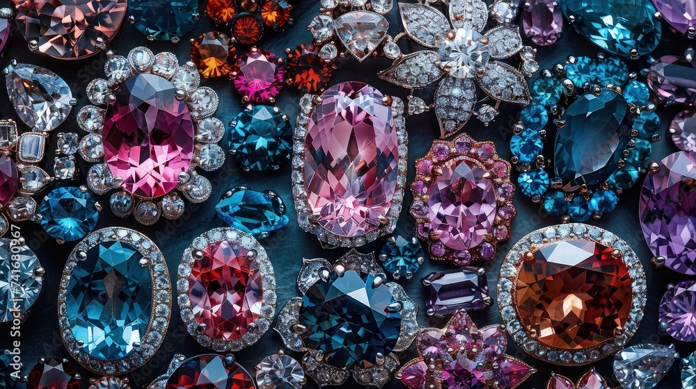 Allure of Gleaming Gemstones: Luxurious Top View Display