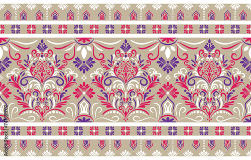 Ethnic Pattern. Ethnic India seamless pattern design oriental style. Damask India Motif.