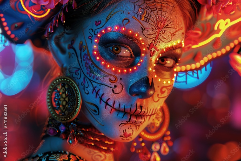 Day of the Dead. Beautiful female model face in traditional costume