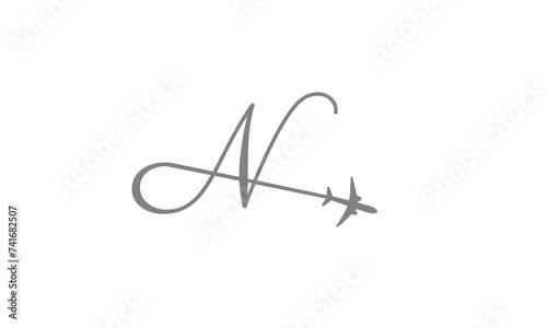 Letter N with Airplane Logo Design. Suitable for Tour and Travel, Start-up, Logistic, and Business Logo Template