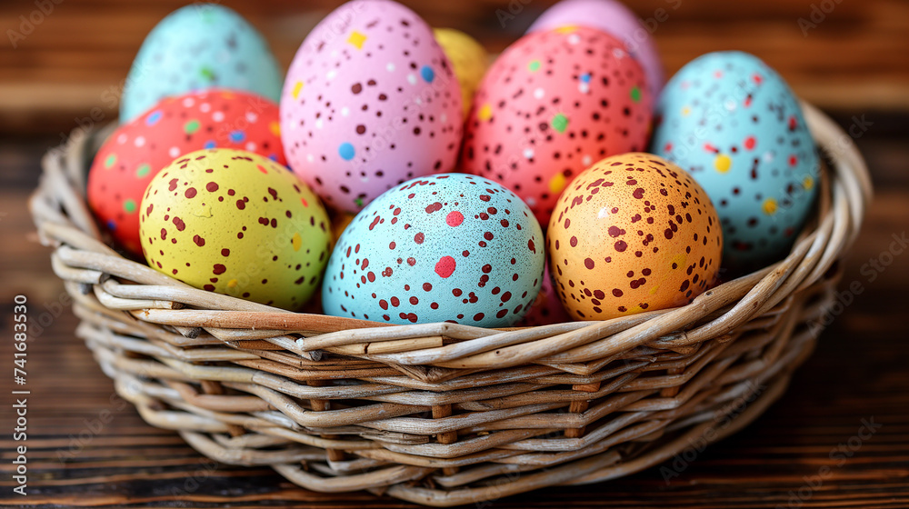 Festive Easter Eggs in Wicker Basket