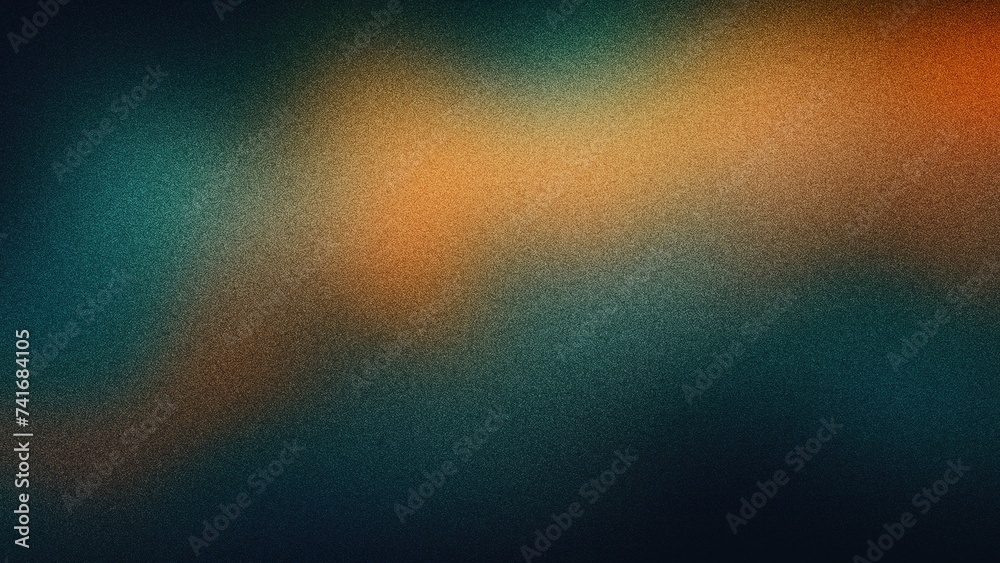Electric Orange and Serene Teal Undulations: Grainy Texture for Music Concert Poster on Dark Background - obrazy, fototapety, plakaty 