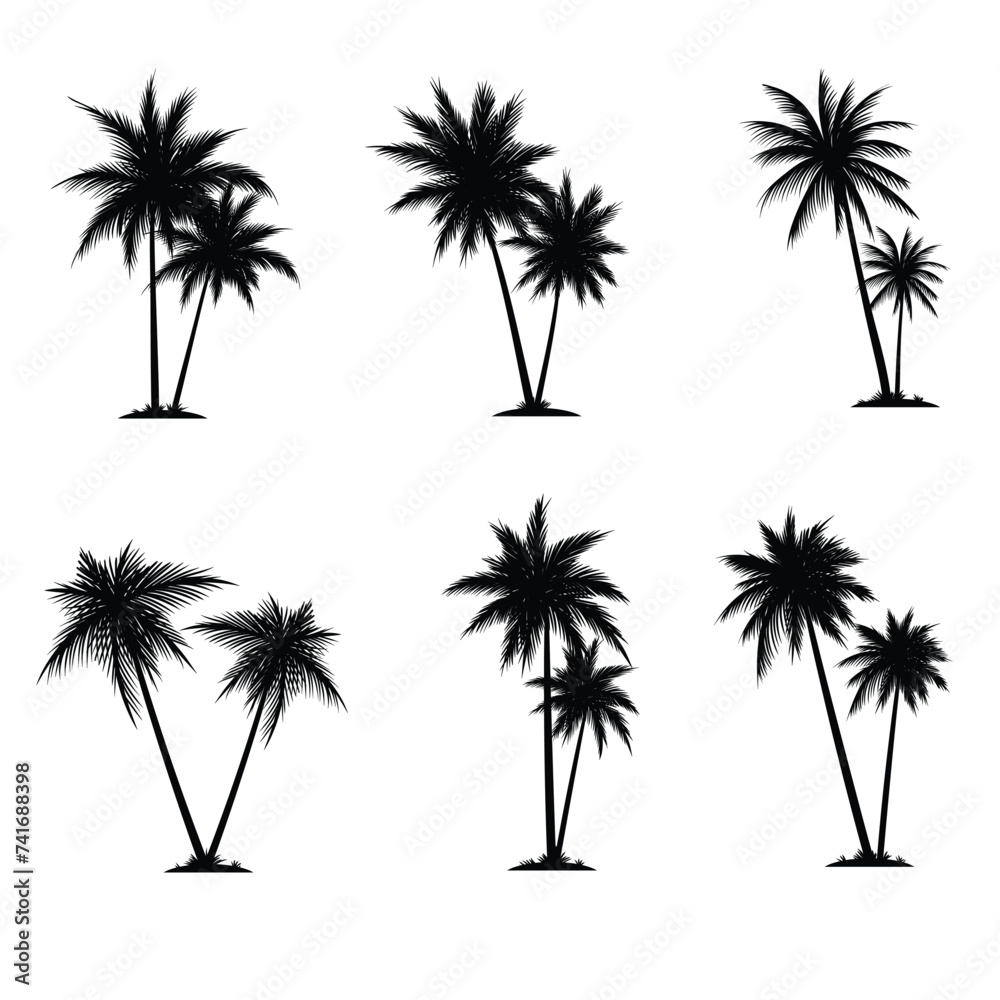 Palm tree coconut silhouette element set collection