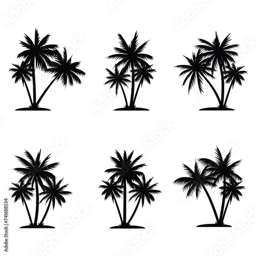 Palm tree coconut silhouette element set collection
