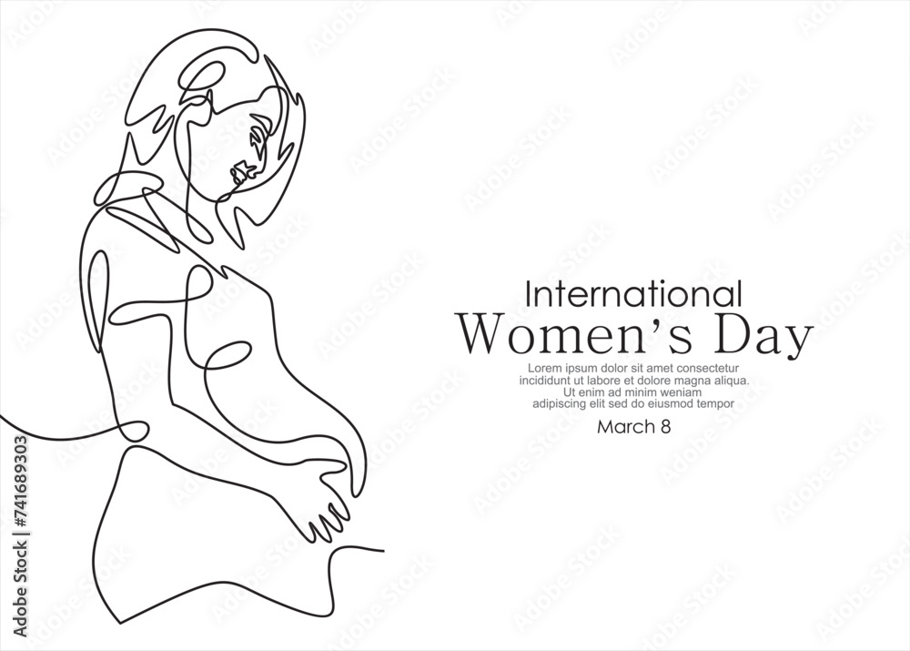 Single one line drawing Young beautiful pregnant woman standing with big belly. World population day. Continuous line draw design graphic vector illustration. Single one line drawing Young beautiful pregnant woman standing with big belly. World population day. Continuous line draw design graphic vector illustration.