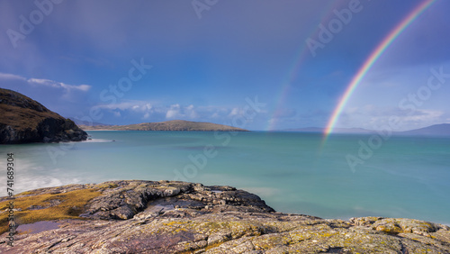 A rainbow over the beach on the spectacular Isle of Harris, Scotland
