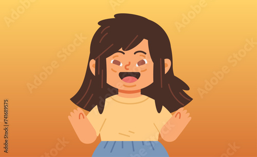 Lovely girl with special needs on orange background. Down syndrome concept illustration