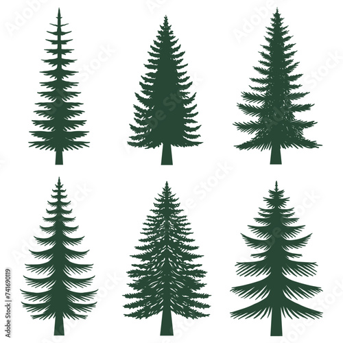 Pine tree silhouette set collection