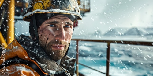 An oil worker in uniform an...