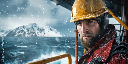 An oil worker in uniform an...
